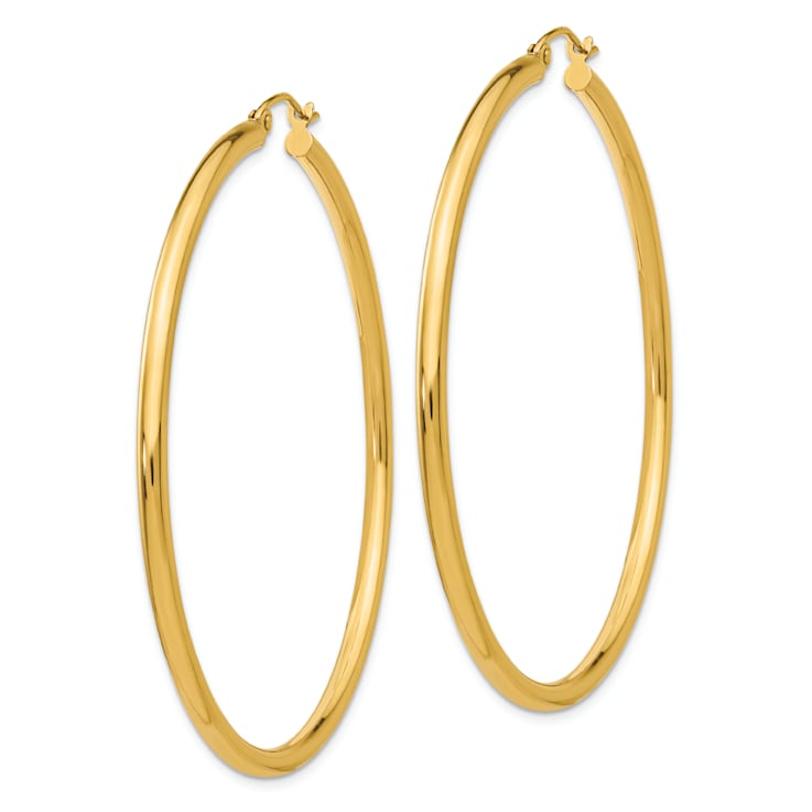 14k Yellow Gold Polished 2 3/16" Tube Hoop Earrings