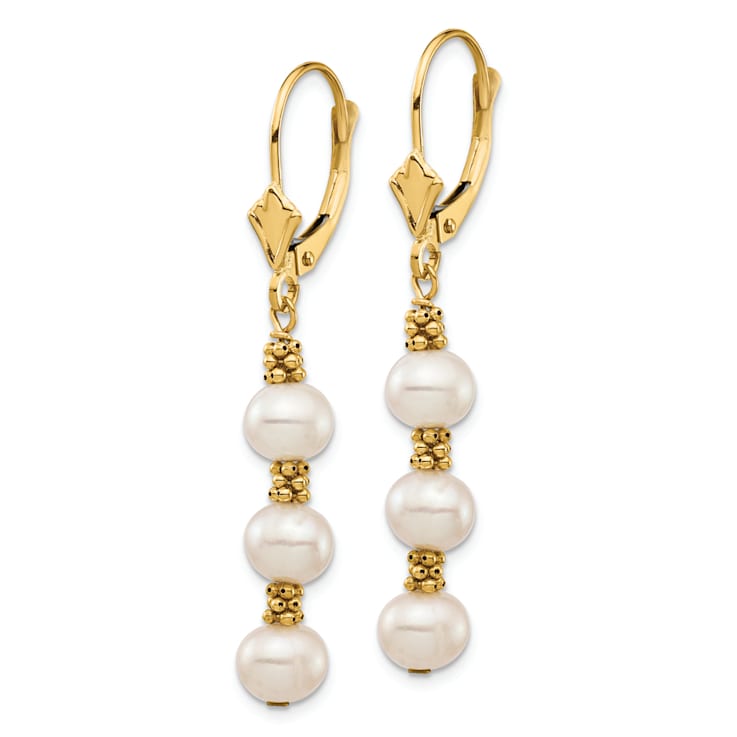 14K Yellow Gold 5-6mm White Semi-round Freshwater Cultured Pearl
Leverback Earrings