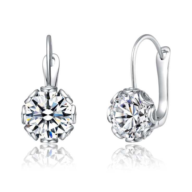 CZ Solitaire Drop Earrings In White Rhodium Over Brass 7.00ctw