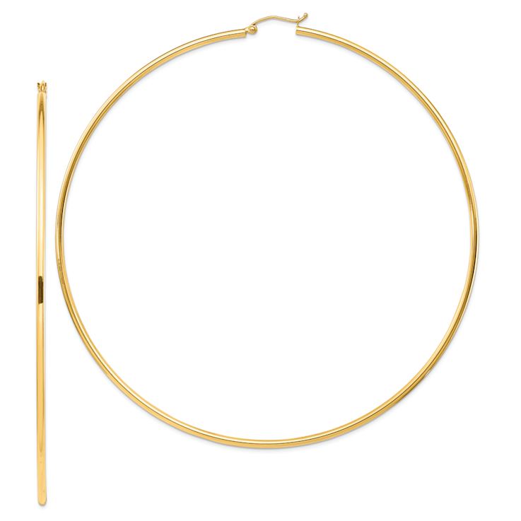 14k Yellow Gold 4" Polished Tube Hoop Earrings