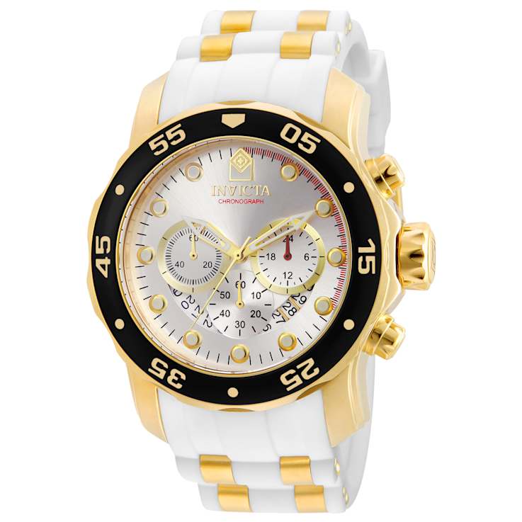 Invicta Pro Diver 48mm White Dial Silicone, Stainless Steel Band Quartz Watch