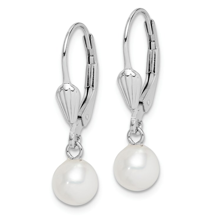 Rhodium Over Sterling Silver 6-7mm Freshwater Cultured Pearl Leverback
Dangle Earrings