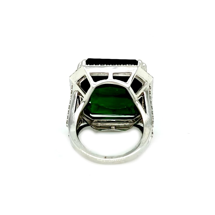 49.45 Ctw Green Tourmaline and 1.06 Ctw White Diamond Ring in 14K WG