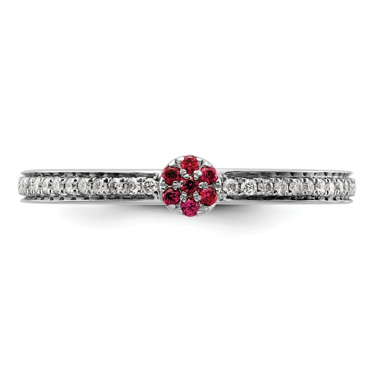 14K White Gold Stackable Expressions Ruby and Diamond Ring 0.075ctw