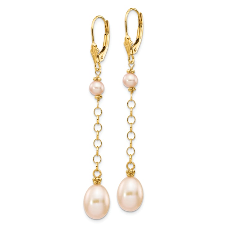 14K Yellow Gold 5-8mm Pink Freshwater Cultured Pearl Leverback Earrings