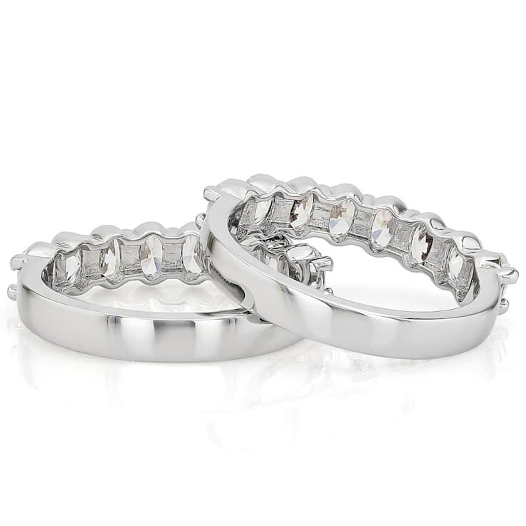 Oval CZ Set Of Two Stackable Band Rings In Rhodium Over Brass 5.30ctw