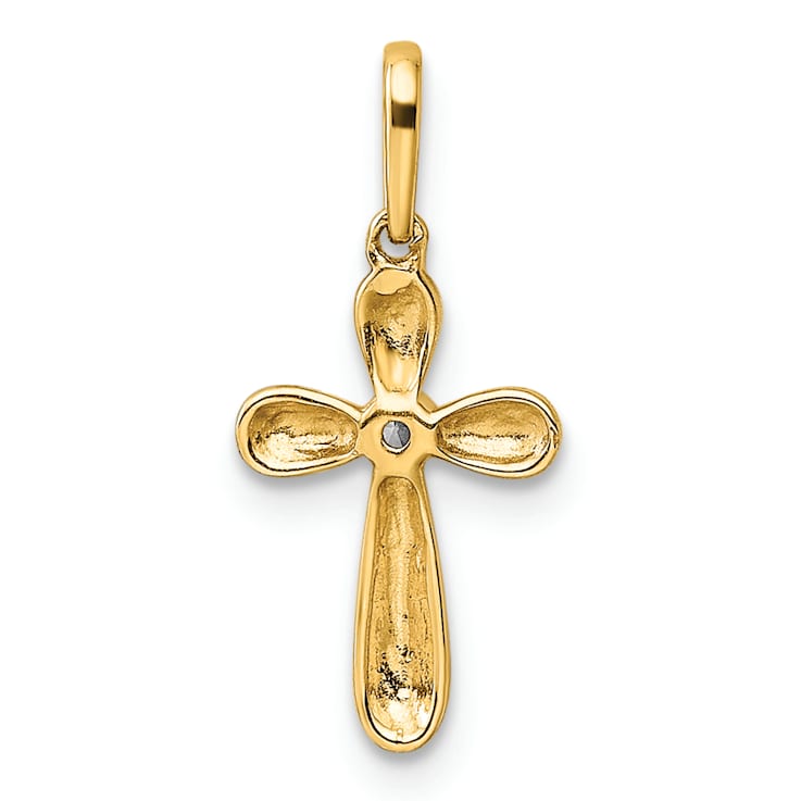 14k Yellow Gold Children's Cross Pendant with Cubic Zirconia stone