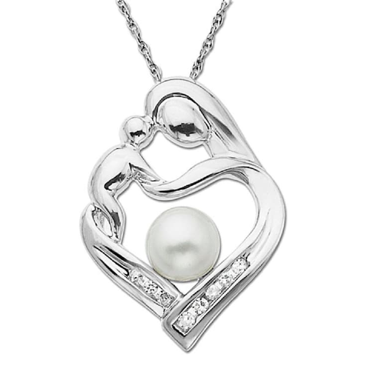 5mm Round White Freshwater Pearl with 0.05ctw Diamond Accent Sterling
Silver Pendant with Chain
