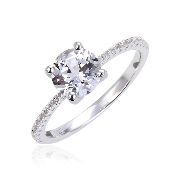 Round White Topaz Sterling Silver Solitare Ring, 1.90ctw