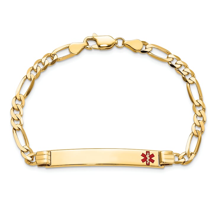 14k Yellow Gold Medical Red Enamel Figaro ID Bracelet