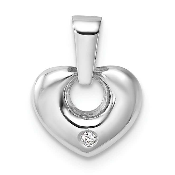 Rhodium Over 14k White Gold 3D Cubic Zirconia Heart Pendant