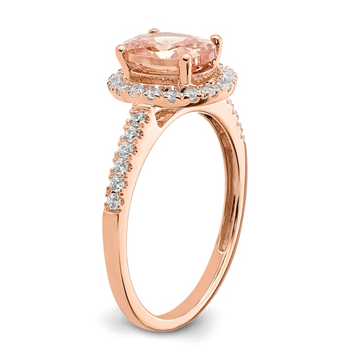 14K Rose Gold Morganite Diamond Halo Engagement Ring