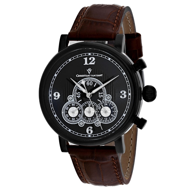 Christian Van Sant Men's Dominion Black Dial, Brown Leather Strap Watch
