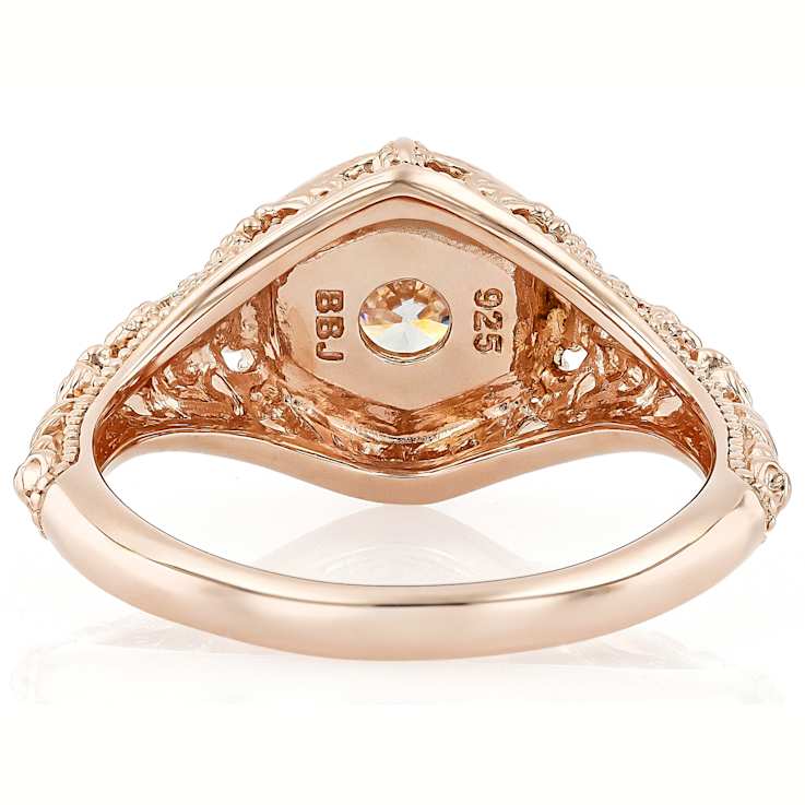Diamond Simulant Round Vintage Inspired Ring In 18K Rose Gold Over
Sterling Silver 1.08ct