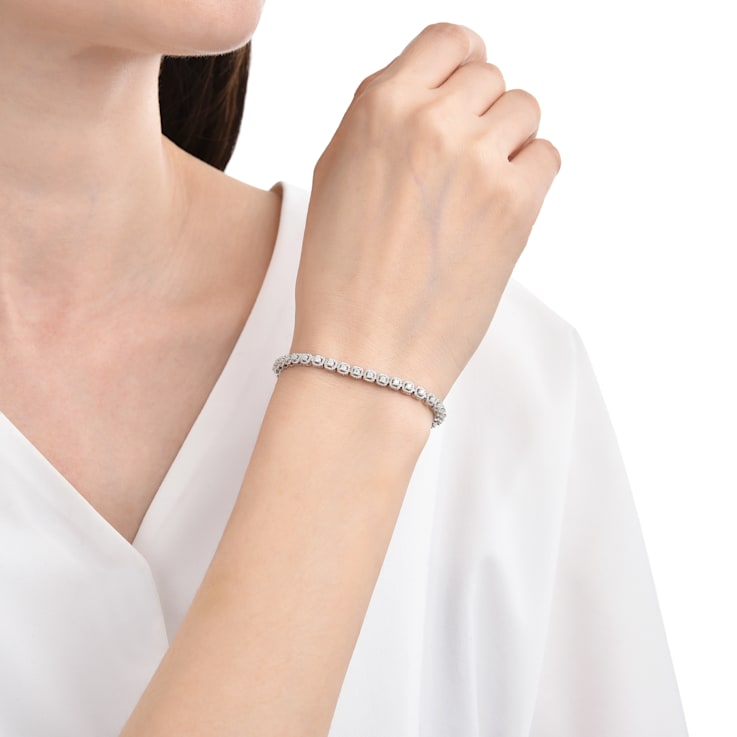 Round Moissanite Rhodium Over Sterling Silver Tennis Bracelet