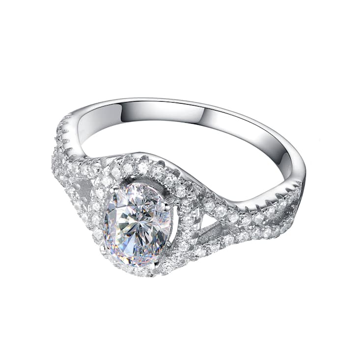 CZ Halo Solitaire Ring In Sterling Silver