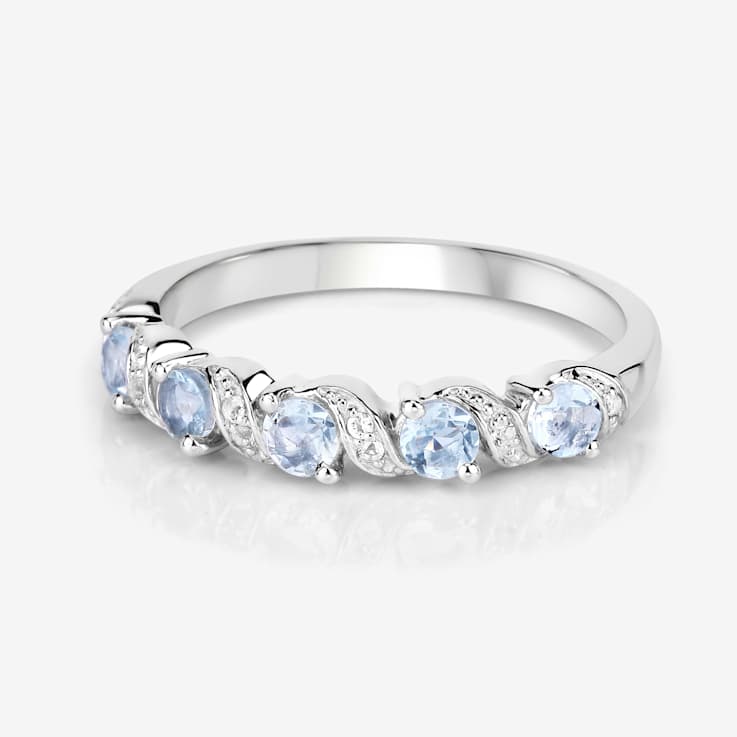 Sky Blue Aquamarine and White Topaz Sterling Silver 5 Stone Band Ring
