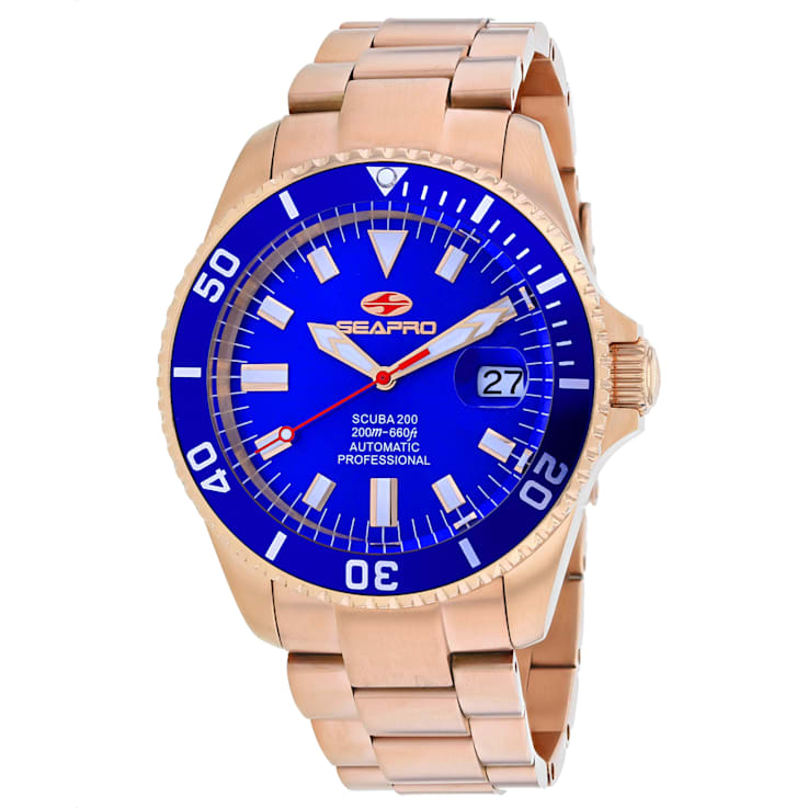 Seapro Men s Scuba 200 Blue Dial Rose Stainless Steel Watch 117ZME