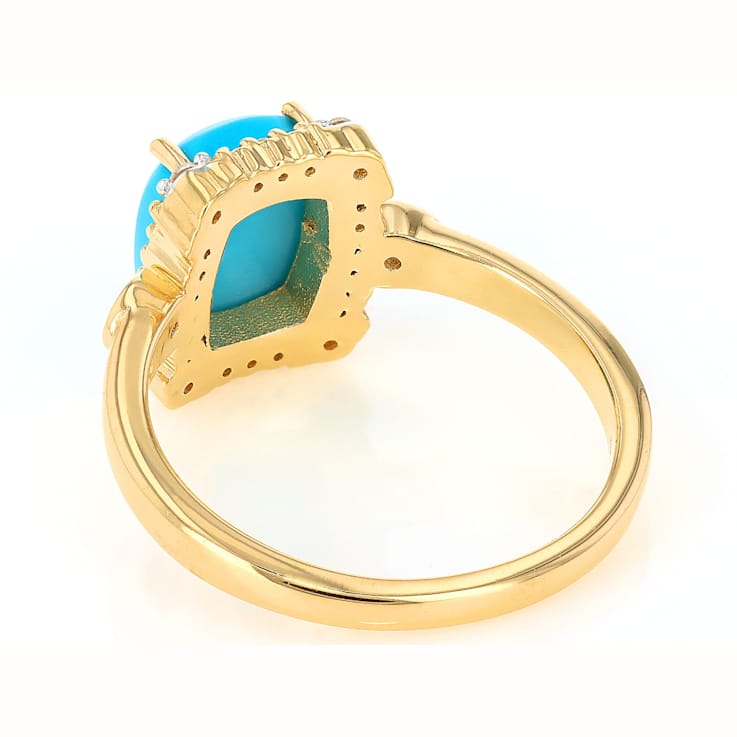 Turquoise With White Zircon And Yellow Diamond Ring In 18K Gold Over
Sterling Silver 0.13ctw