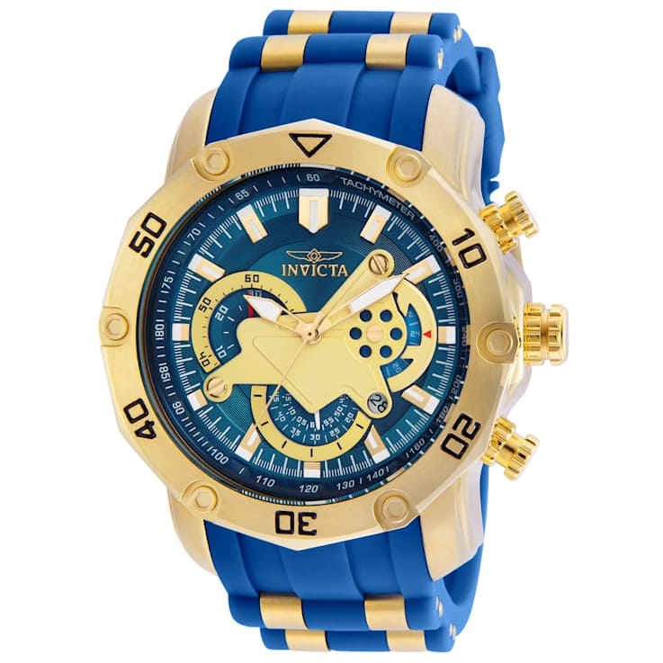 Invicta Pro Diver 50mm Blue Dial Silicone, Stainless Steel Band Quartz Watch