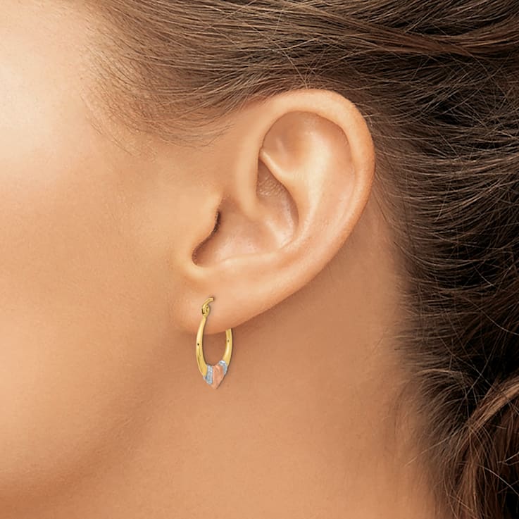 14k Yellow Gold and 14k Rose Gold with Rhodium Over 14k Yellow Gold
13/16" Satin Hoop Earrings