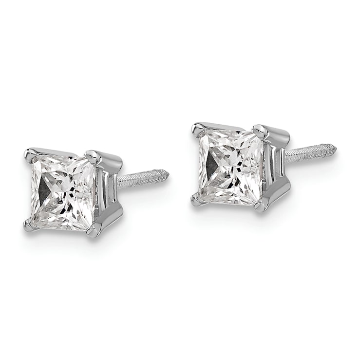 Rhodium Over 14K White Gold 1ct. 4.5mm Princess G H I True Light
Moissanite Earrings