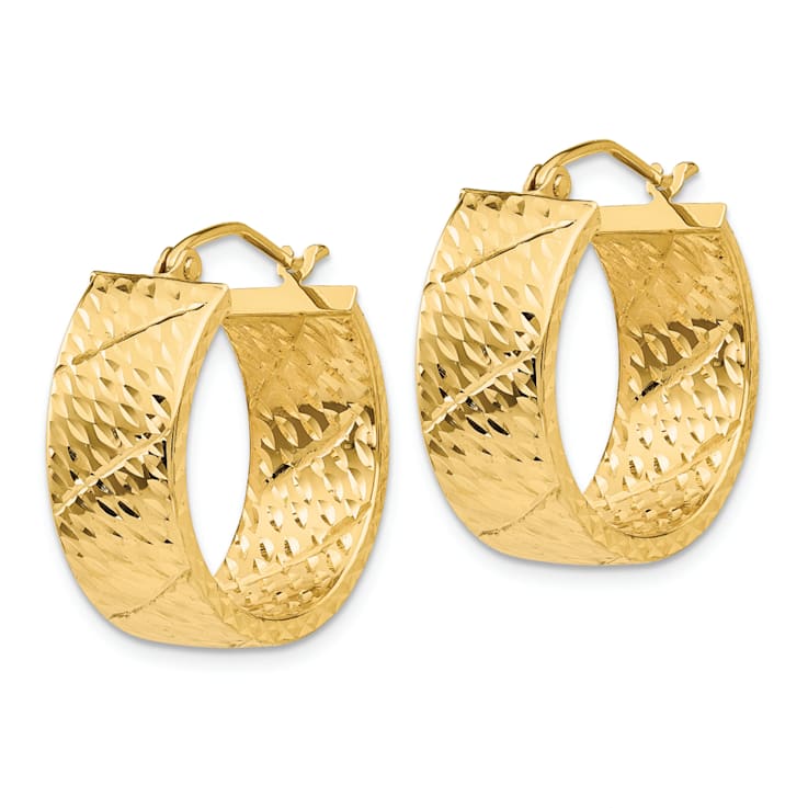 14k Yellow Gold Diamond-Cut 7/8" Hoop Earrings