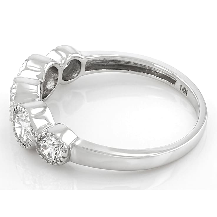 Lab-Grown Diamond Milgrain Bezel Set Band Ring In 14K White Gold 1.00ctw