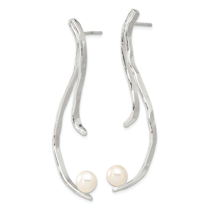 Sterling Silver Polished and Hammered Freshwater Cultured Pearl Post
Dangle Earrings