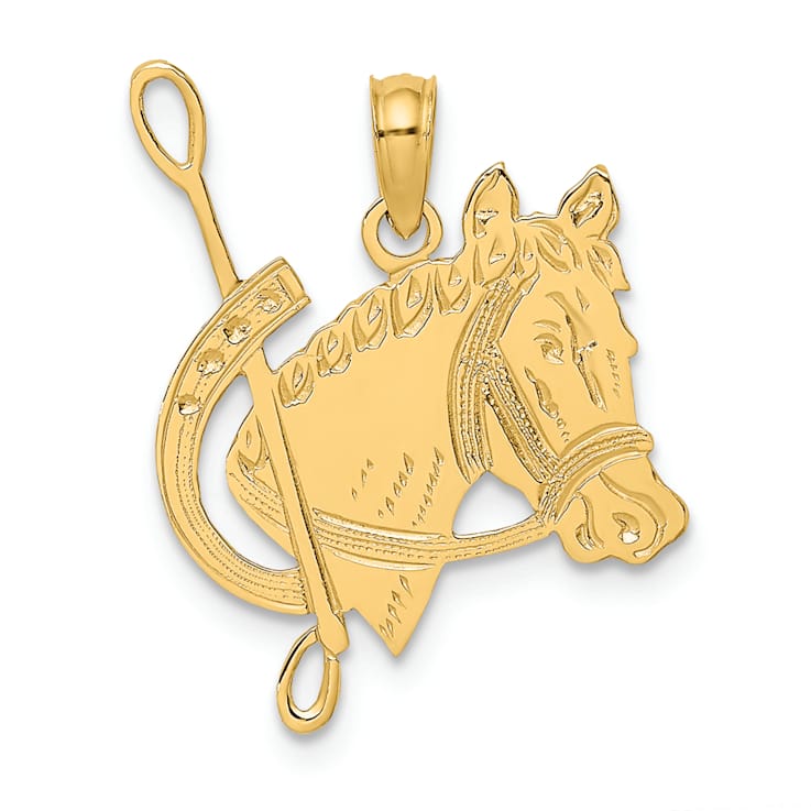 10K Yellow Gold Textured Horse Head and Shoe Charm