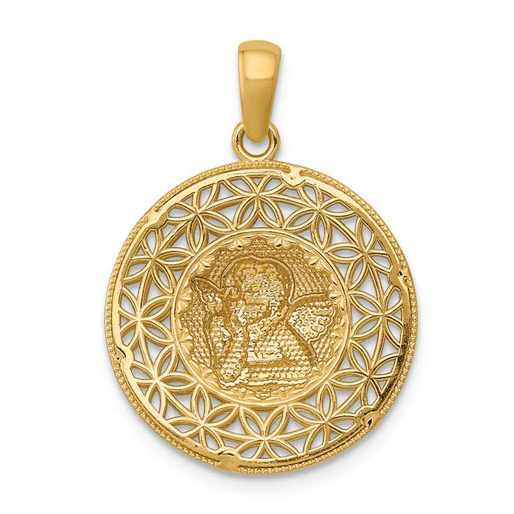 14K Two-tone Gold  3D Diamond-Cut Filigree Guardian Angel Pendant