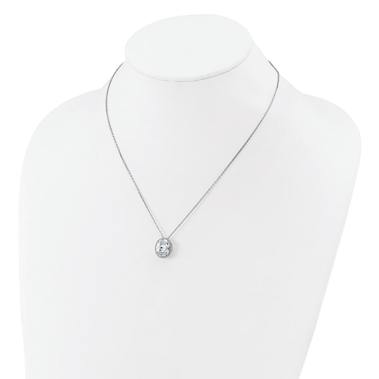 Rhodium Over Sterling Silver Fancy Oval Cubic Zirconia Halo With 2 Inch
Extension Necklace