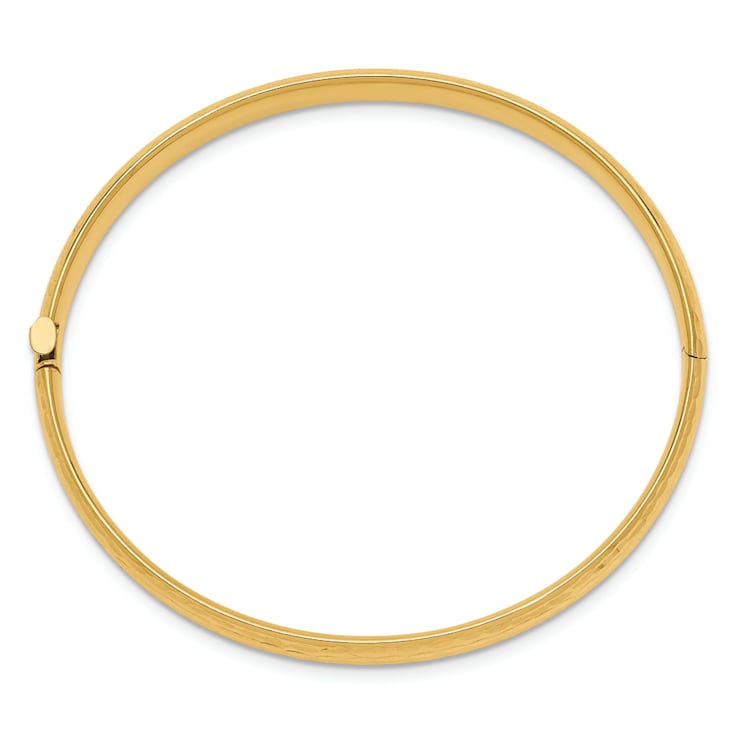 14k Yellow Gold Kids Polished, Textured and Diamond-Cut 5mm Hinged Bangle