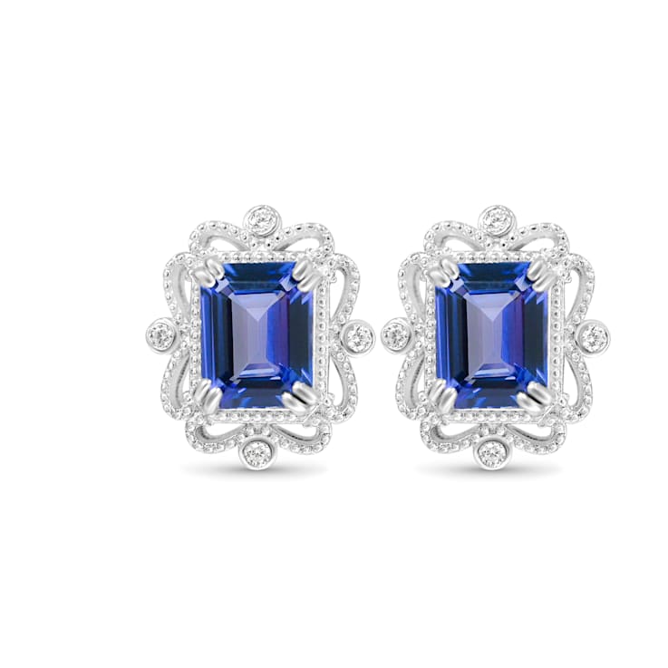 Rectangular Octagonal Tanzanite and CZ Rhodium Over Sterling Silver
Earrings, 4.13ctw