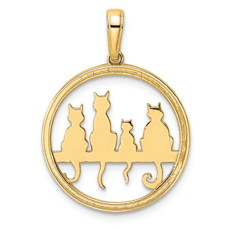 14K Two-tone Gold Diamond-Cut Cats Sitting on Bench Pendant