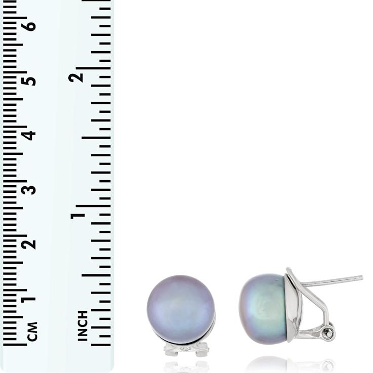 11-12mm Grey Cultured Freshwater Pearl Rhodium Over Sterling Silver Earrings
