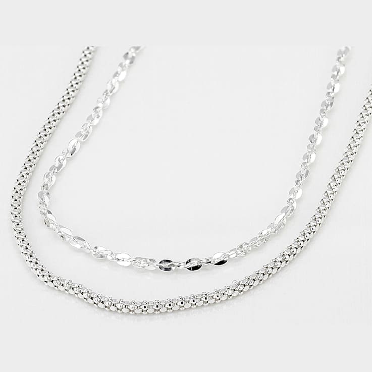 Twisted Serpentine And Diamond-Cut Popcorn Chain Necklace Set Of 2 In
Sterling Silver 24 Inch
