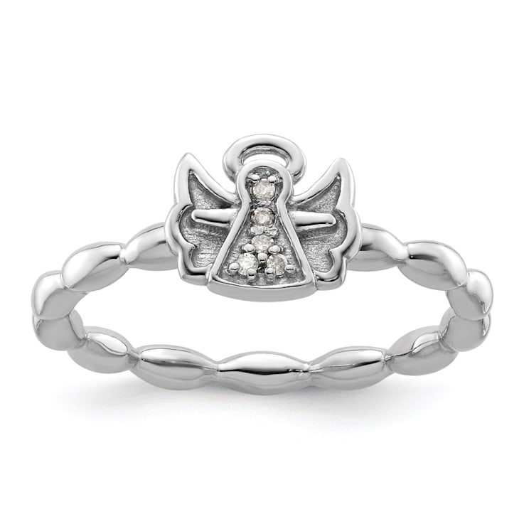 Sterling Silver Stackable Expressions Polished Diamond Angel with Halo
Ring 0.025ctw