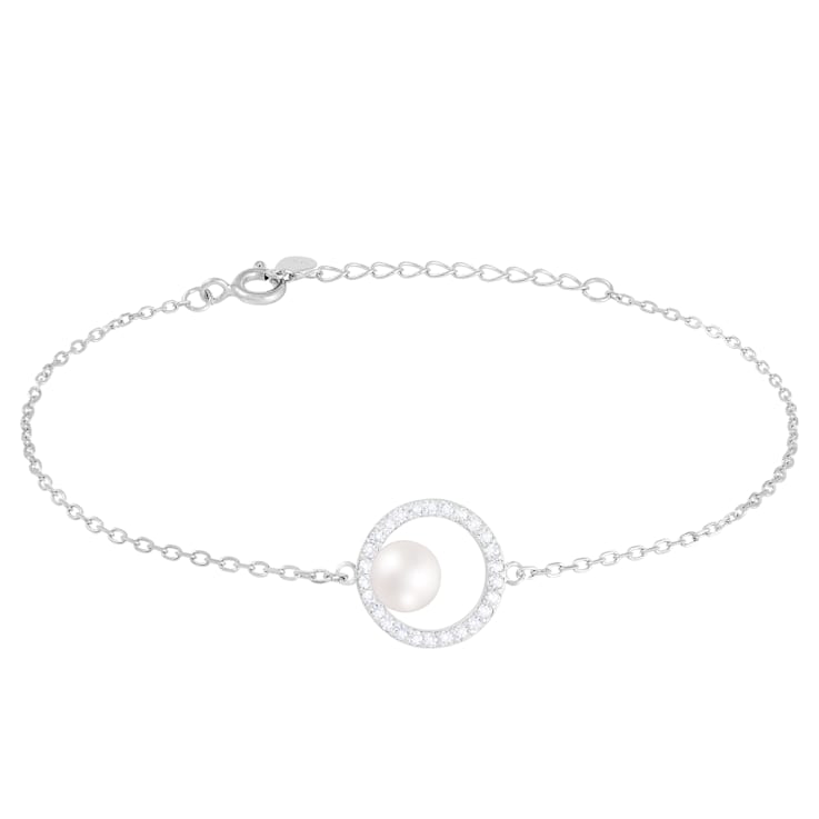 6-6.5mm White Cultured Freshwater Pearl Silver  Bracelet