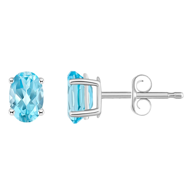 6x4mm Oval Blue Topaz 14k White Gold Stud Earrings