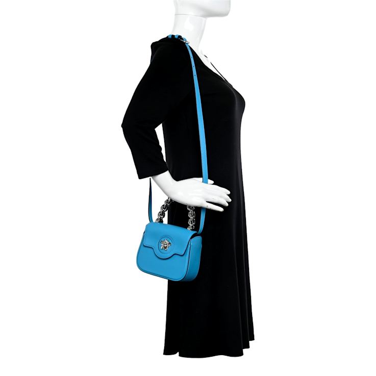 Versace Blue La Medusa Mini Top-Handle Bag - 1119GA Versace Blue La Medusa Mini Top-Handle Bag - 1119GA