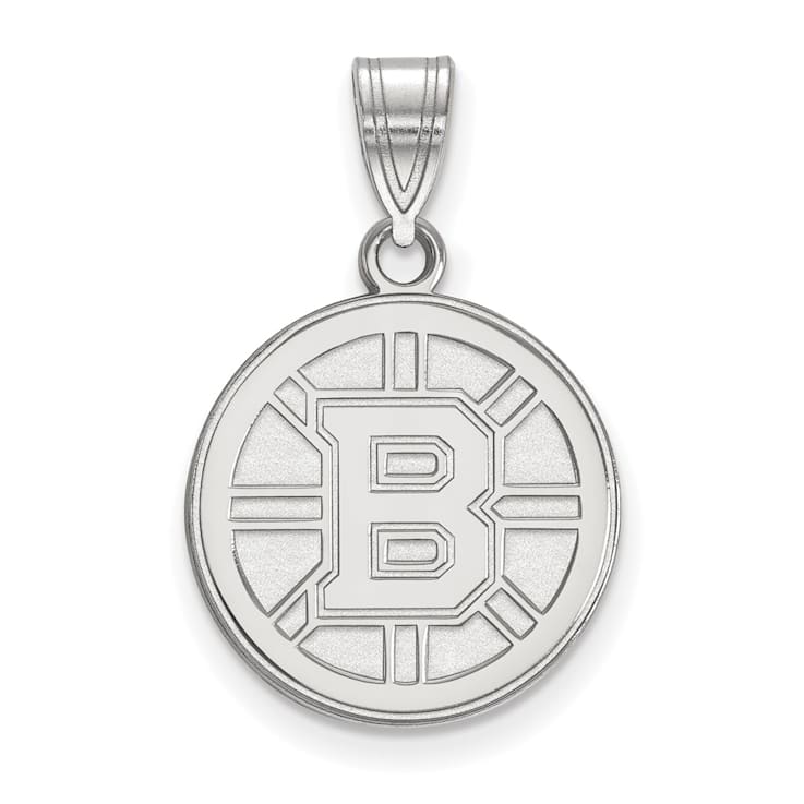 Rhodium Over Sterling Silver NHL LogoArt Boston Bruins Medium Pendant