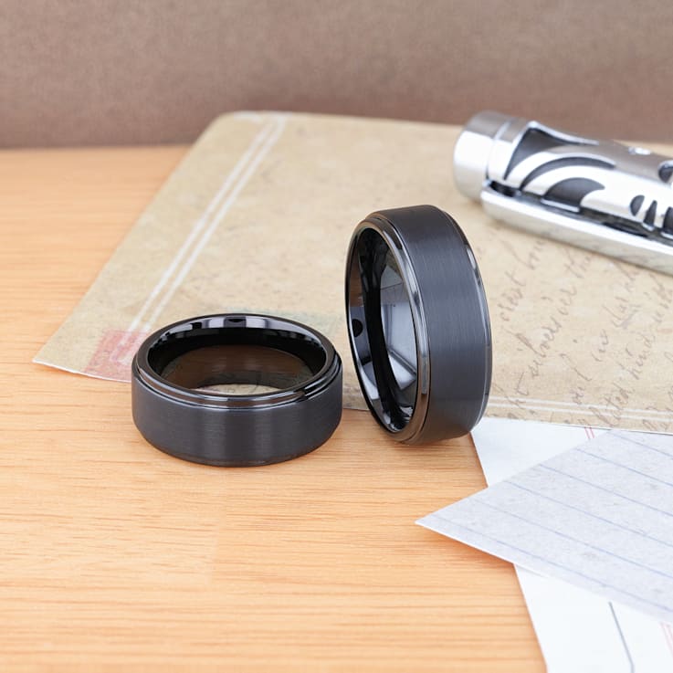 ORION Flat Black Tungsten Ring with Brushed Raised Center and Polished
Step Edges 8mm