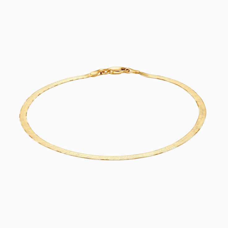 Italian Herringbone Dainty Chain Bracelet In 18K Gold Over Sterling Silver