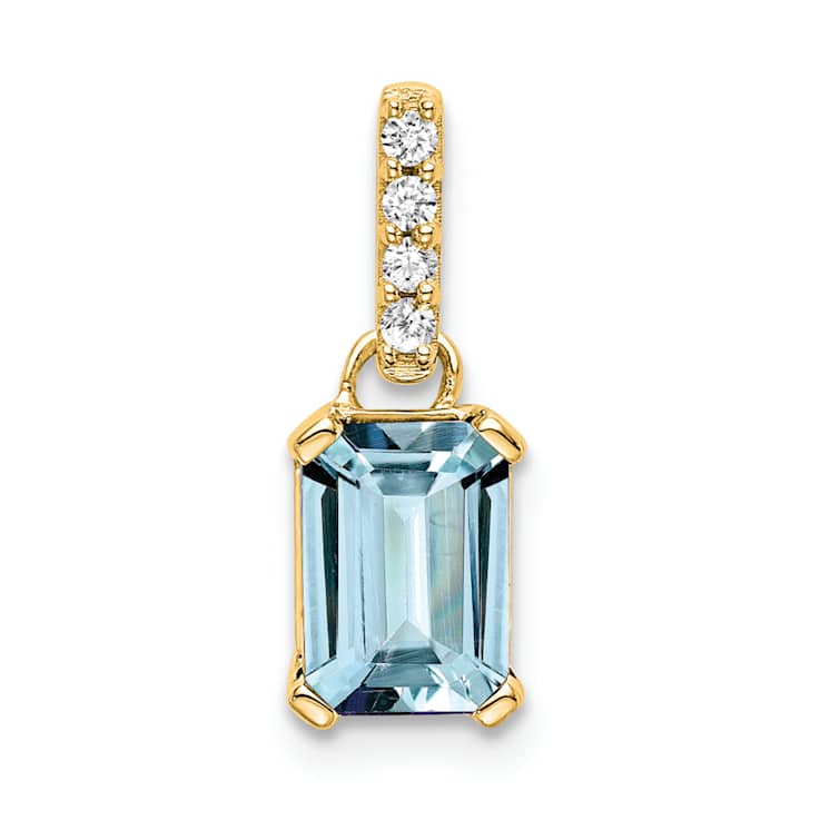 10k Yellow Gold 1 ctw Aquamarine and Accent Diamond Pendant