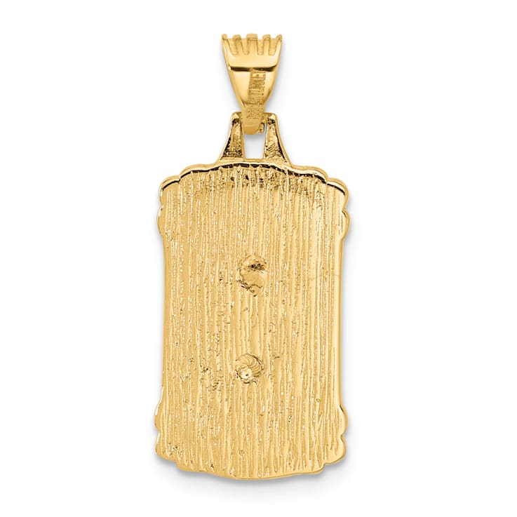 14K Yellow Gold Polished and Textured Dog Tag Cross Pendant