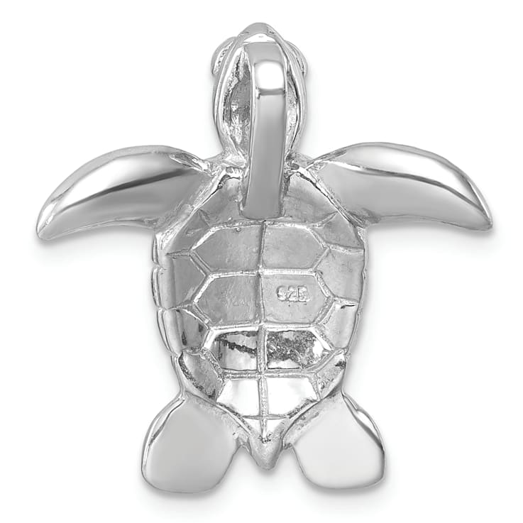 Rhodium Over Sterling Silver Polished and Textured Turtle Chain Slide Pendant