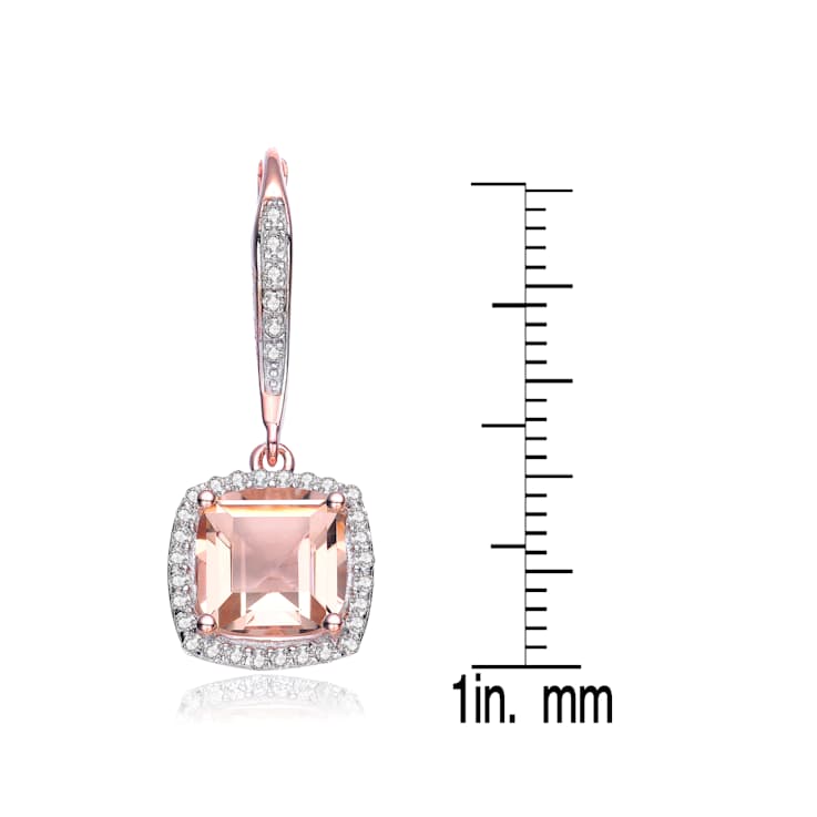 Morganite Color CZ Halo Drop Earrings In 18K Rose Gold Over Sterling Silver