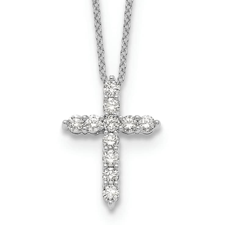 Rhodium Over 10k White Gold 0.50 ctw Diamond Cross Pendant with 18 inch
Cable Chain