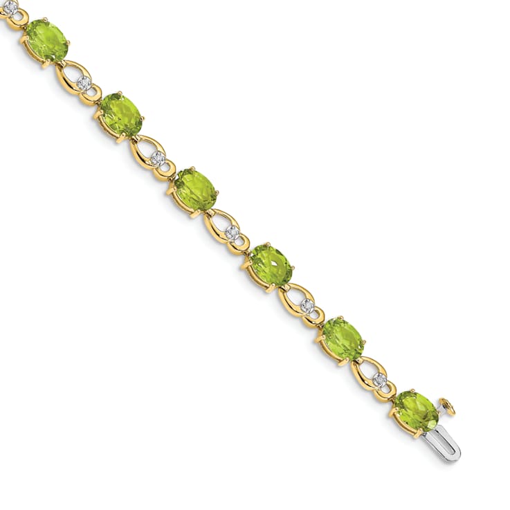 14K Two-tone Gold with Rhodium Over 14k Yellow Gold Peridot and Diamond Bracelet